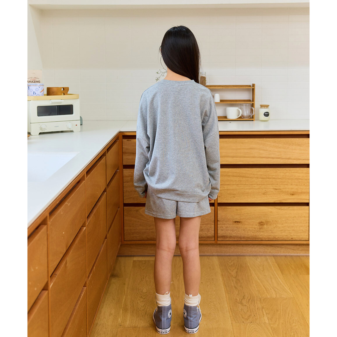 ドロップショルダー 長袖 トップス ショートパンツ 上下セット