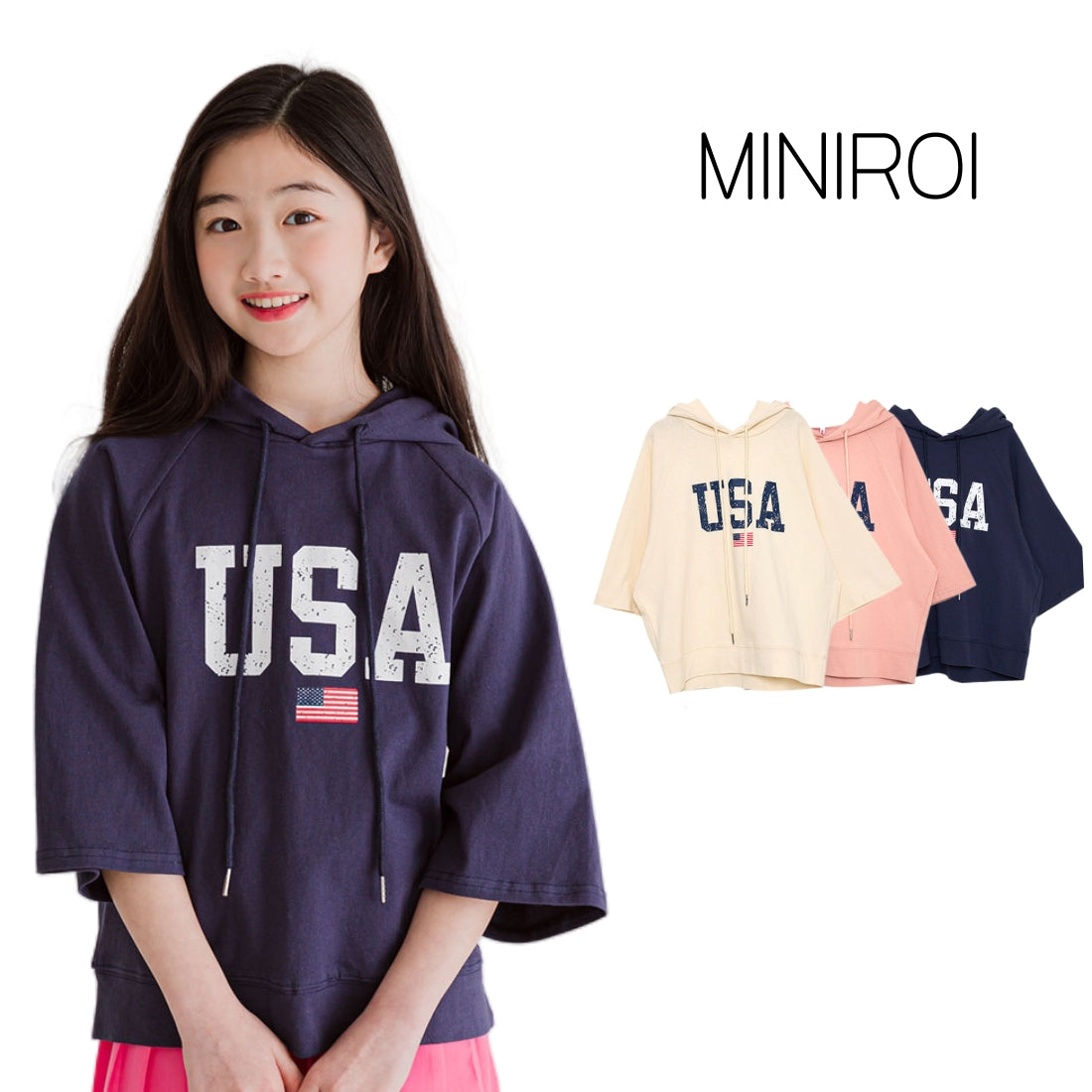 7分袖 フーディ Tシャツ