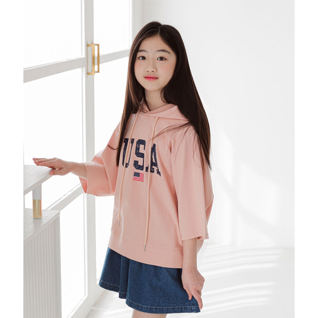 7分袖 フーディ Tシャツ