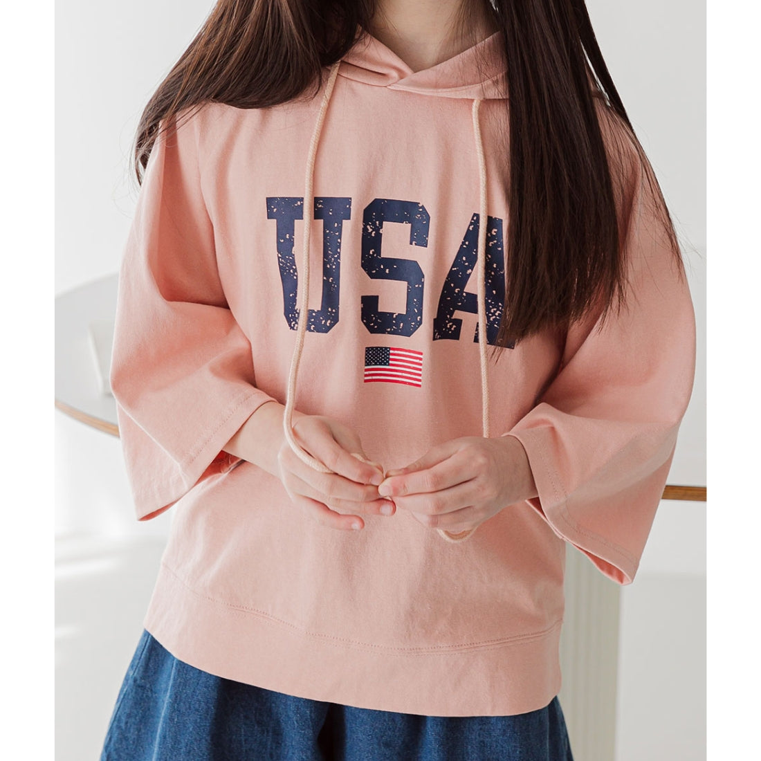 7分袖 フーディ Tシャツ