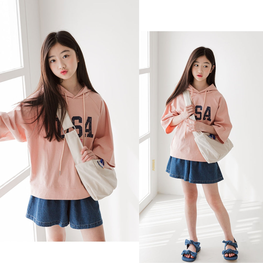 7分袖 フーディ Tシャツ