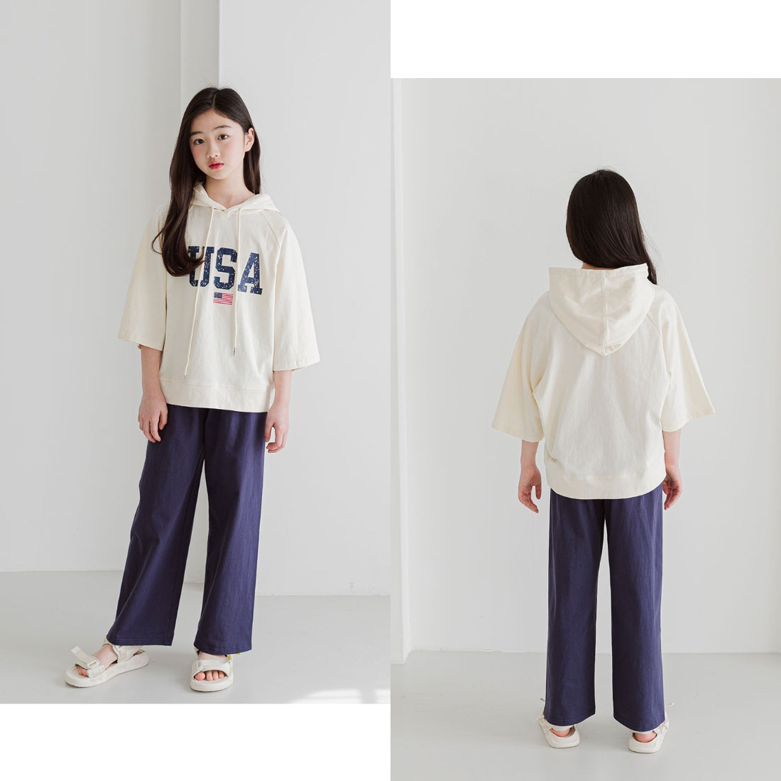 7分袖 フーディ Tシャツ