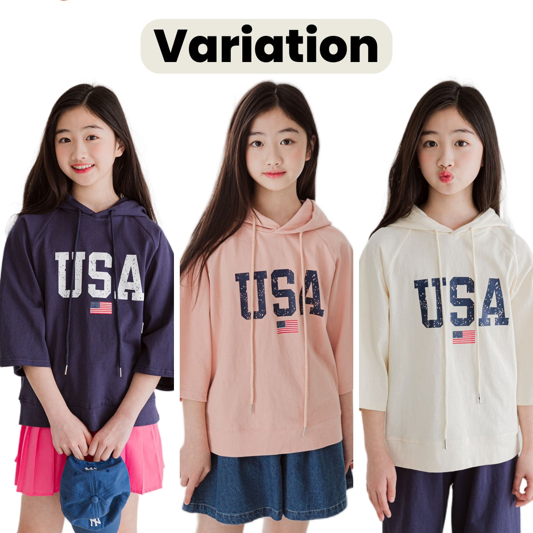 7分袖 フーディ Tシャツ