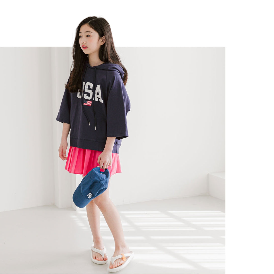 7分袖 フーディ Tシャツ