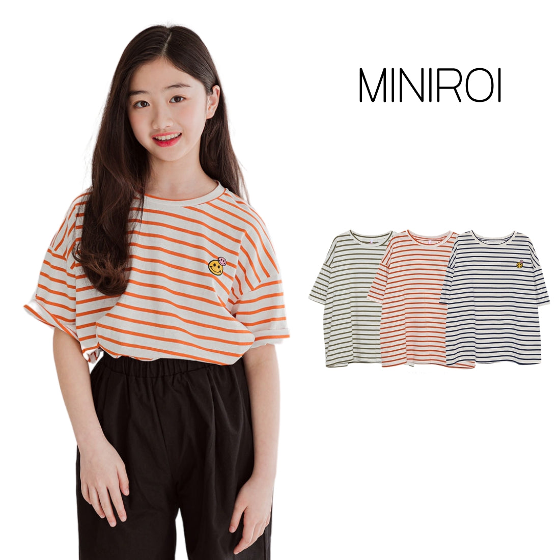 半袖 ボーダー柄 スマイリー Tシャツ