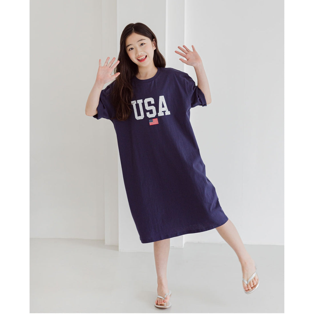 USAプリント ひざ丈 Tシャツ ワンピース