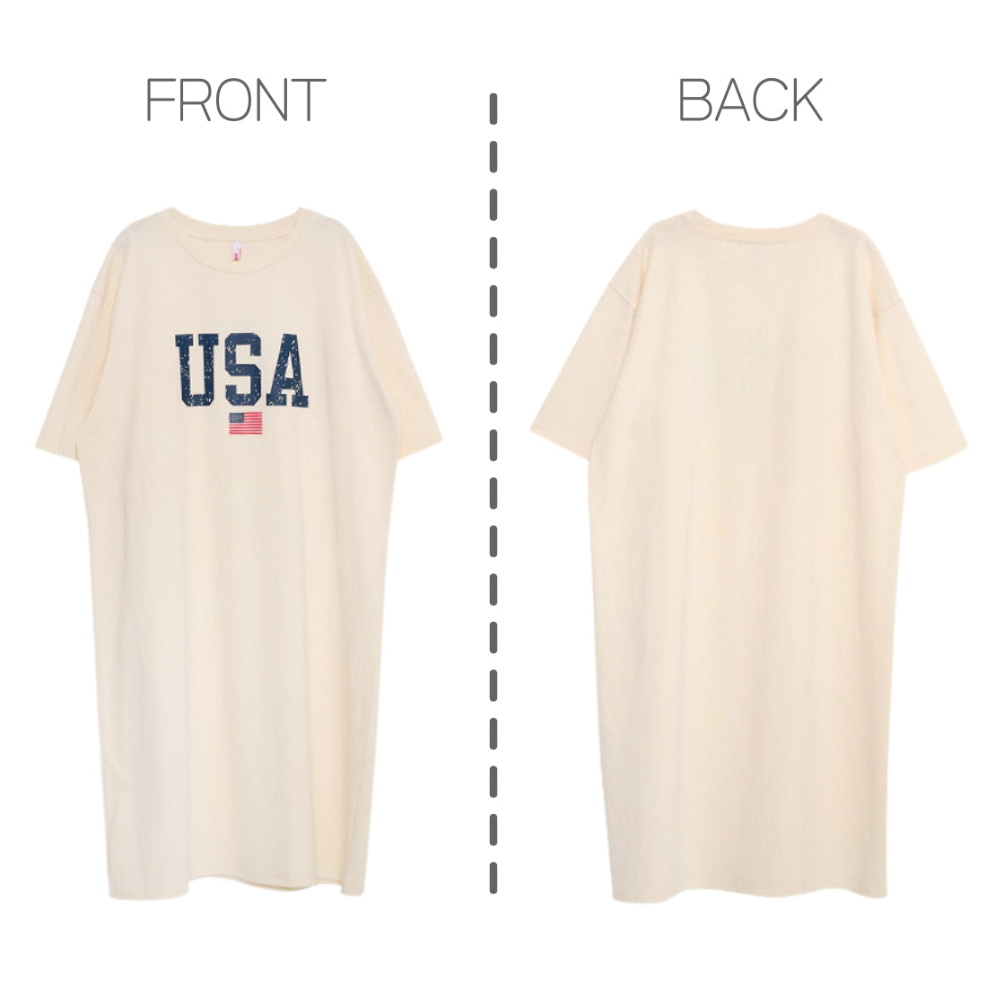 USAプリント ひざ丈 Tシャツ ワンピース
