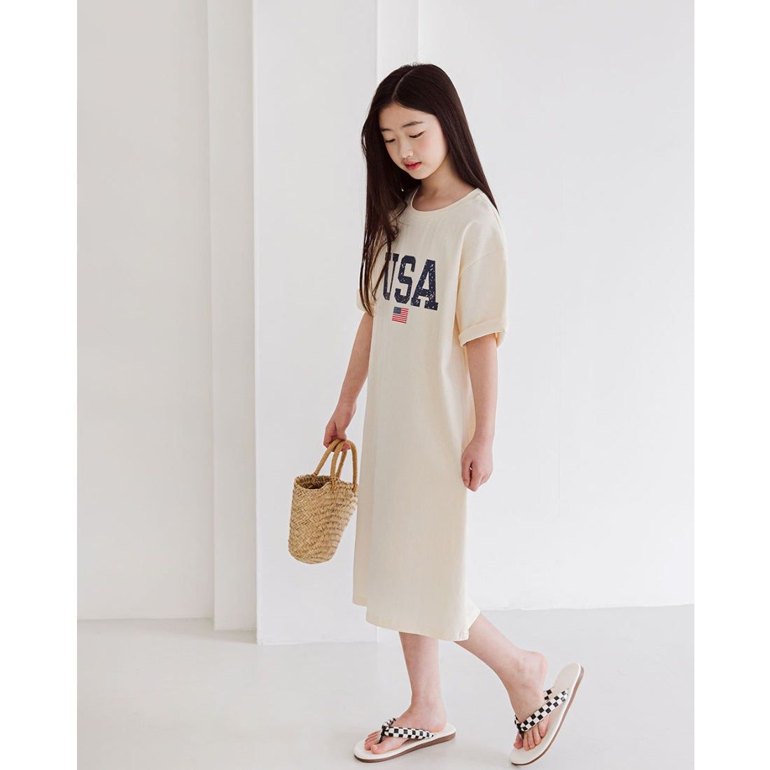USAプリント ひざ丈 Tシャツ ワンピース