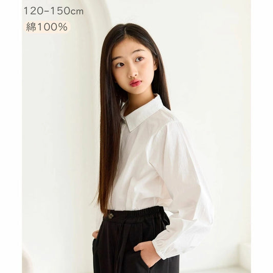 襟付き ロングスリーブ ホワイト ブラウス