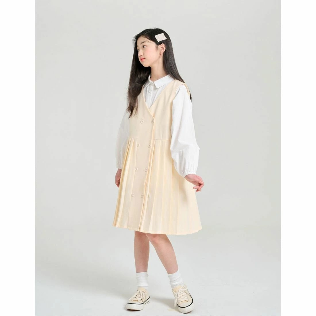 襟付き ロングスリーブ ホワイト ブラウス